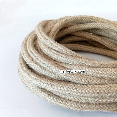 Marketcik 1 cm 2x0,50mm Hasır Örgülü Halat Kablo, 50 Metrelik Paket