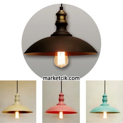 Marketcik Dekoratif Siyah Retro Sarkıt Avize, Tekli Modern Avize