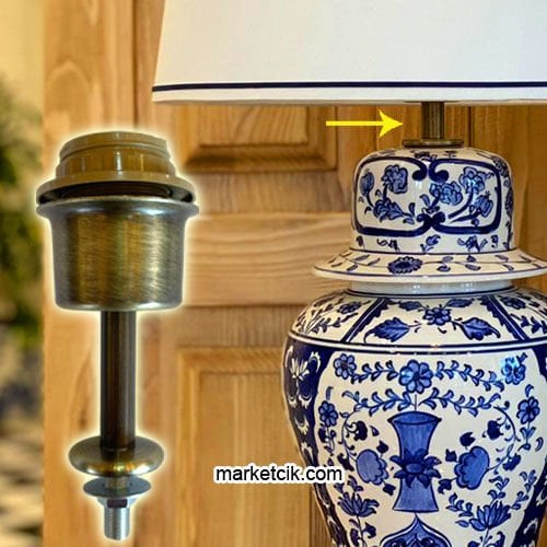 Marketcik Çini Seramik Vazo Abajur Masa Lambası Aydınlatma Sistemi Eskitme E27 Duy