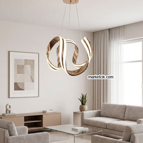 Roma Gold Kasa Modern LED Avize 3 Renk Işıklı Tekli Sarkıt