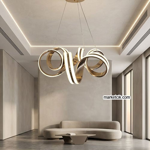 Milano Gold Kasa Modern LED Avize 3 Renk Işıklı Tekli Sarkıt