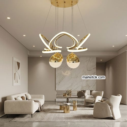 Malta Gold Kasa Modern LED Avize 3 Renk Işıklı Tekli Sarkıt