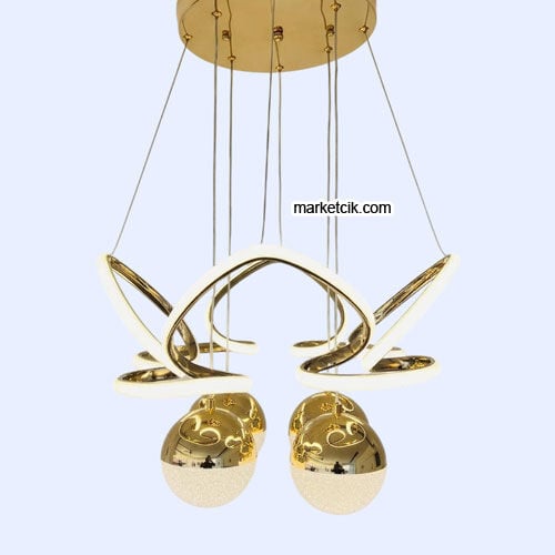 Malta Gold Kasa Modern LED Avize 3 Renk Işıklı Tekli Sarkıt