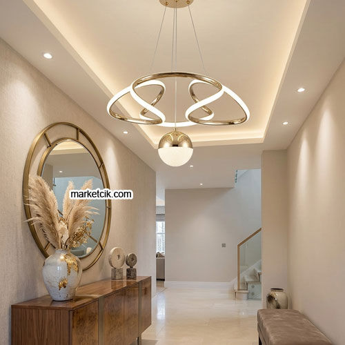 Cunda Gold Kasa 1 Toplu Modern LED Avize 3 Renk Işıklı Tekli Sarkıt