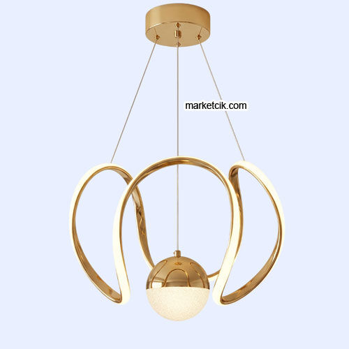 Atina Gold Kasa 1 Toplu Modern LED Avize 3 Renk Işıklı Tekli Sarkıt