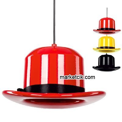 Marketcik CT-8107 Dekoratif Kırmızı Retro Sarkıt Şapka Avize, Tekli Modern Avize