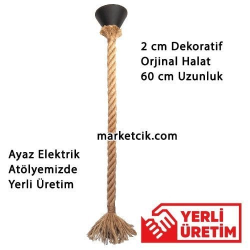 Marketcik Dekoratif Jut Halat Sarkıt Avize 60 cm Boy E27 Duy Tavan Rozanslı