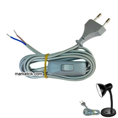 2 metre Gri Renk Aç Kapa Arapuar Anahtarlı Fişli Abajur Lambader Kablosu