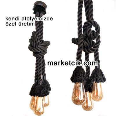 Marketcik Dekoratif 3 lü Siyah Halat Dekoratif Halat Sarkıt Avize