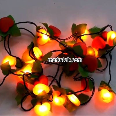 3,5 Metre Kalp Led Kırmızı Işıklı Kordon, Yapraklı Kalp Süsleme Işık
