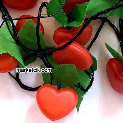 3 Metre Yaprak Süslemeli Led Kalp Işık Süsleme