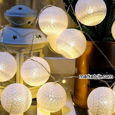 3 Metre Pilli 20'lu Top Led Işık, Dekaratif Pamuk Top Işık Süsleme