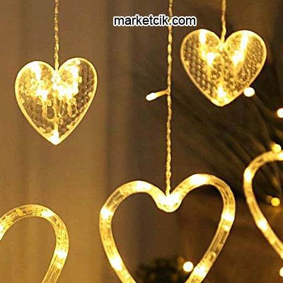 Dekoratif 2,5 Metre 6 Küçük 6 Büyük Kalpli Saçak Perde Led