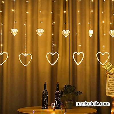 Dekoratif 2,5 Metre 6 Küçük 6 Büyük Kalpli Saçak Perde Led