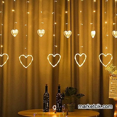 İç Mekan Dekoratif 2,5 mt 6 Küçük 6 Büyük Kalpli Saçak Perde Led Işık