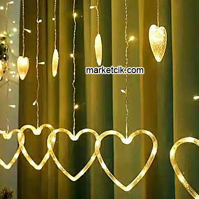 Dekoratif 2,5 Metre 6 Küçük 6 Büyük Kalpli Saçak Perde Led