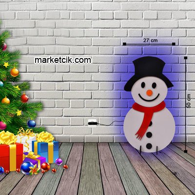 Marketcik 50 cm Mdf Ahşap Kumandalı Led Işıklı Kardan Adam