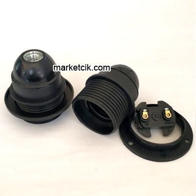 Marketcik E27 Siyah Yarım Dişli Rondelalı İtalyan Duy, Standart Avize Ampul Duyu