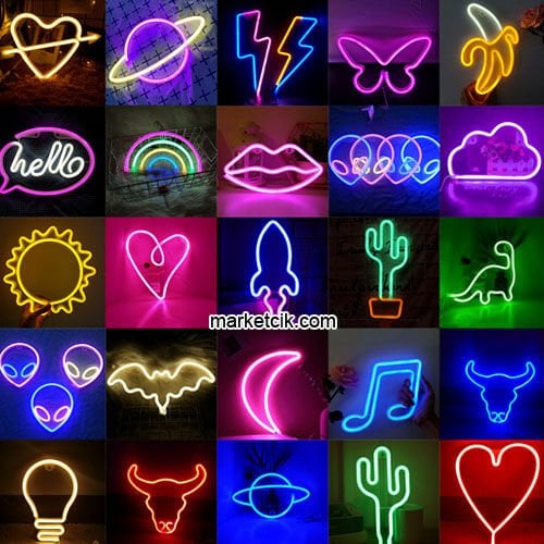 Marketcik Neon Led Işık Yazı Tabela Aydınlatma Kırmızı Renk