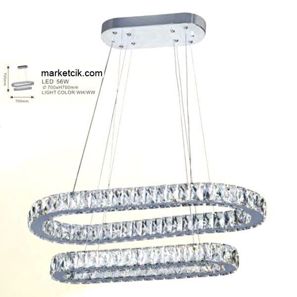 Marketcik 56 Watt Dekoratif Kristal Camlı Led Avize Beyaz Işık