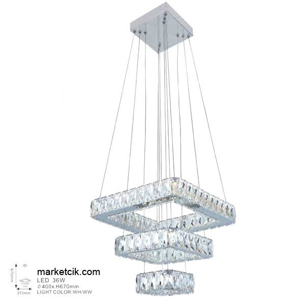 Marketcik 36 Watt Dekoratif Kristal Camlı Led Avize Beyaz Işık