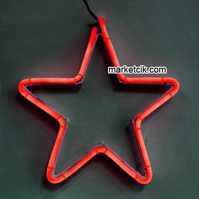 80 cm ve 100 cm Yıldız Neon Led Işık Yılbaşı Süsleme Işığı Kırmızı Işık