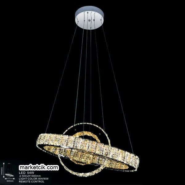 Marketcik 54 Watt Dekoratif Kristal Camlı Led Avize Beyaz Işık