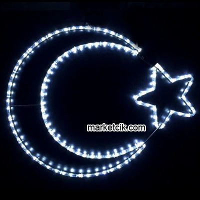 Marketcik 46-35 cm Hortum Led Ay Yıldız Işık Sarı ve Beyaz Işık