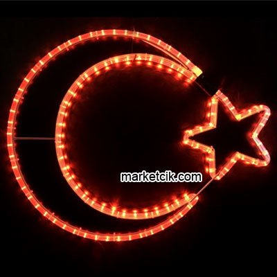 Marketcik 46-35 cm Hortum Led Ay Yıldız Işık Kırmızı Işık