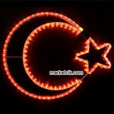 Marketcik 46-35 cm Hortum Led Ay Yıldız Işık Kırmızı Işık