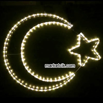 Marketcik 65-50 cm Hortum Led Ay Yıldız Işık Sarı ve Beyaz Işık