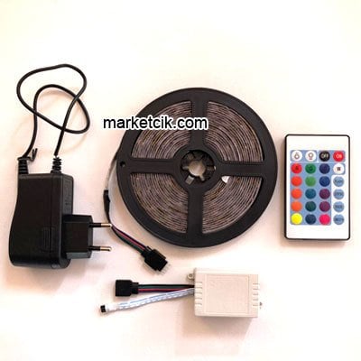 Marketcik Tek Çip Kumandalı RGB Şerit Led 5 metre Renkli Işık