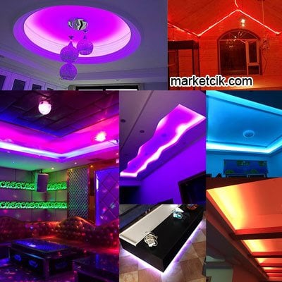 Marketcik Tek Çip Kumandalı RGB Şerit Led 5 metre Renkli Işık