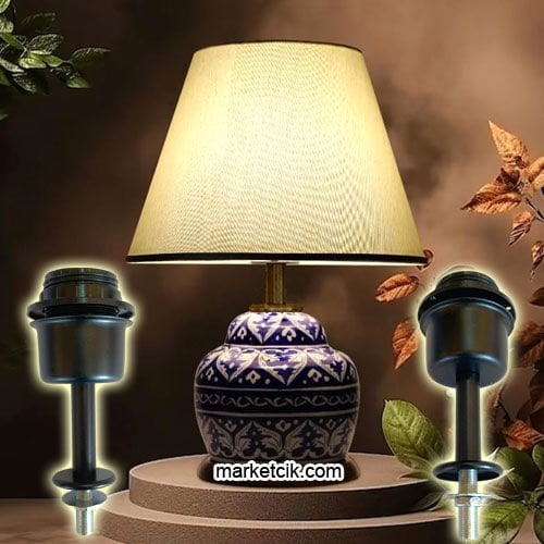 Marketcik Çini Seramik Vazo Abajur Masa Lambası Aydınlatma Sistemi Siyah E27 Duy