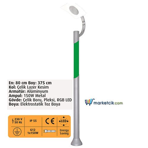 Ayaz 375x80 Modern Led Park Bahçe Aydınlatma Direği