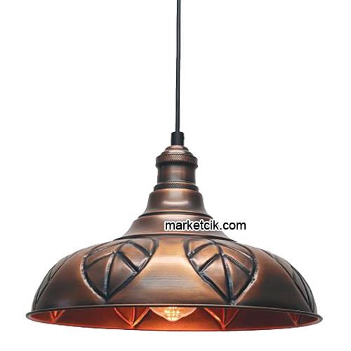 Marketcik RT2 Dekoratif Bakır Eskitme Retro Sarkıt Avize, Tekli Modern Avize