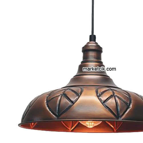 Marketcik RT2 Dekoratif Bakır Eskitme Retro Sarkıt Avize, Tekli Modern Avize