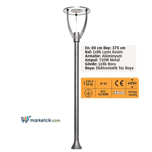 Ayaz 375x80 Modern Endirek Park Bahçe Aydınlatma Direği