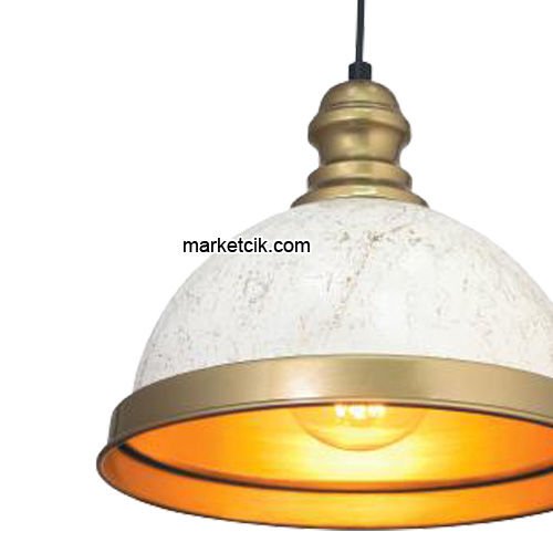 Marketcik RT6 Dekoratif Beyaz Retro Sarkıt Avize, Tekli Modern Avize