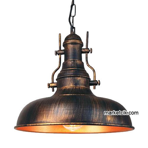 Marketcik RT7 Dekoratif Bakır Eskitme Retro Sarkıt Avize, Tekli Modern Avize