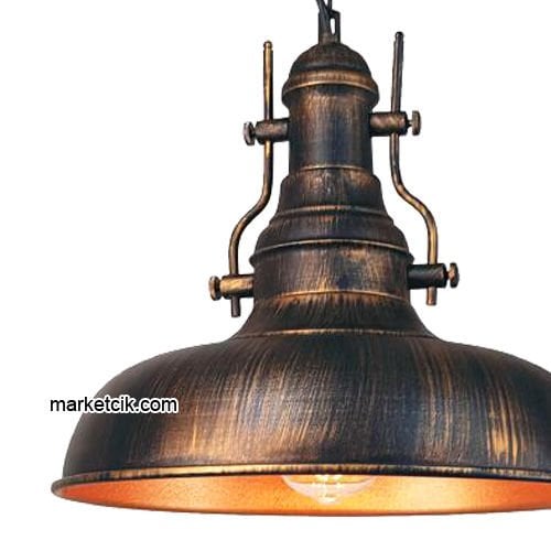 Marketcik RT7 Dekoratif Bakır Eskitme Retro Sarkıt Avize, Tekli Modern Avize