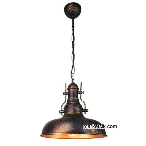 Marketcik RT7 Dekoratif Bakır Eskitme Retro Sarkıt Avize, Tekli Modern Avize