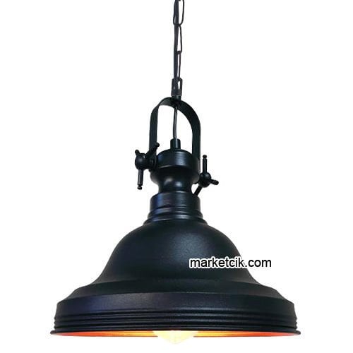 Marketcik RT8 Dekoratif Siyah Retro Sarkıt Avize, Tekli Modern Avize