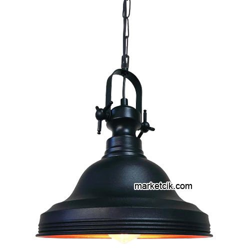 Marketcik RT8 Dekoratif Siyah Retro Sarkıt Avize, Tekli Modern Avize