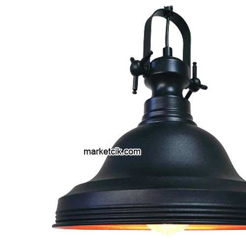 Marketcik RT8 Dekoratif Siyah Retro Sarkıt Avize, Tekli Modern Avize