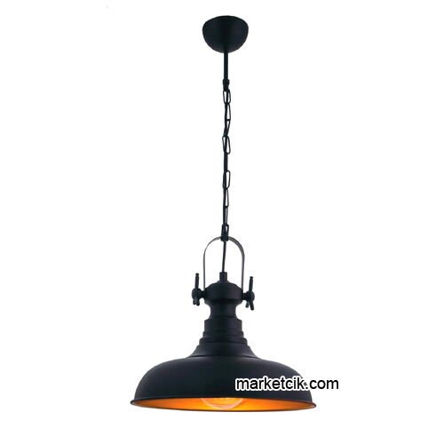 Marketcik RT9 Dekoratif Siyah Retro Sarkıt Avize, Tekli Modern Avize