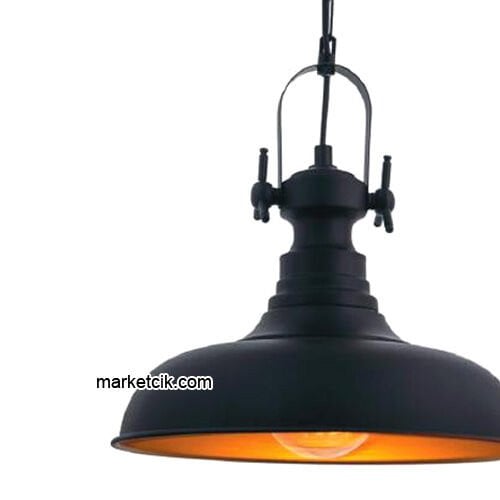 Marketcik RT9 Dekoratif Siyah Retro Sarkıt Avize, Tekli Modern Avize