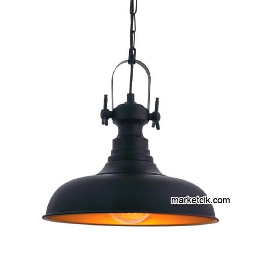 Marketcik RT9 Dekoratif Siyah Retro Sarkıt Avize, Tekli Modern Avize