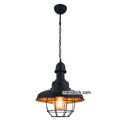 Marketcik RT10 Dekoratif Siyah Kafesli Retro Sarkıt Avize, Tekli Modern Avize