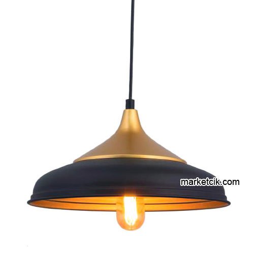 Marketcik RT12 Dekoratif Siyah Retro Sarkıt Avize, Tekli Modern Avize